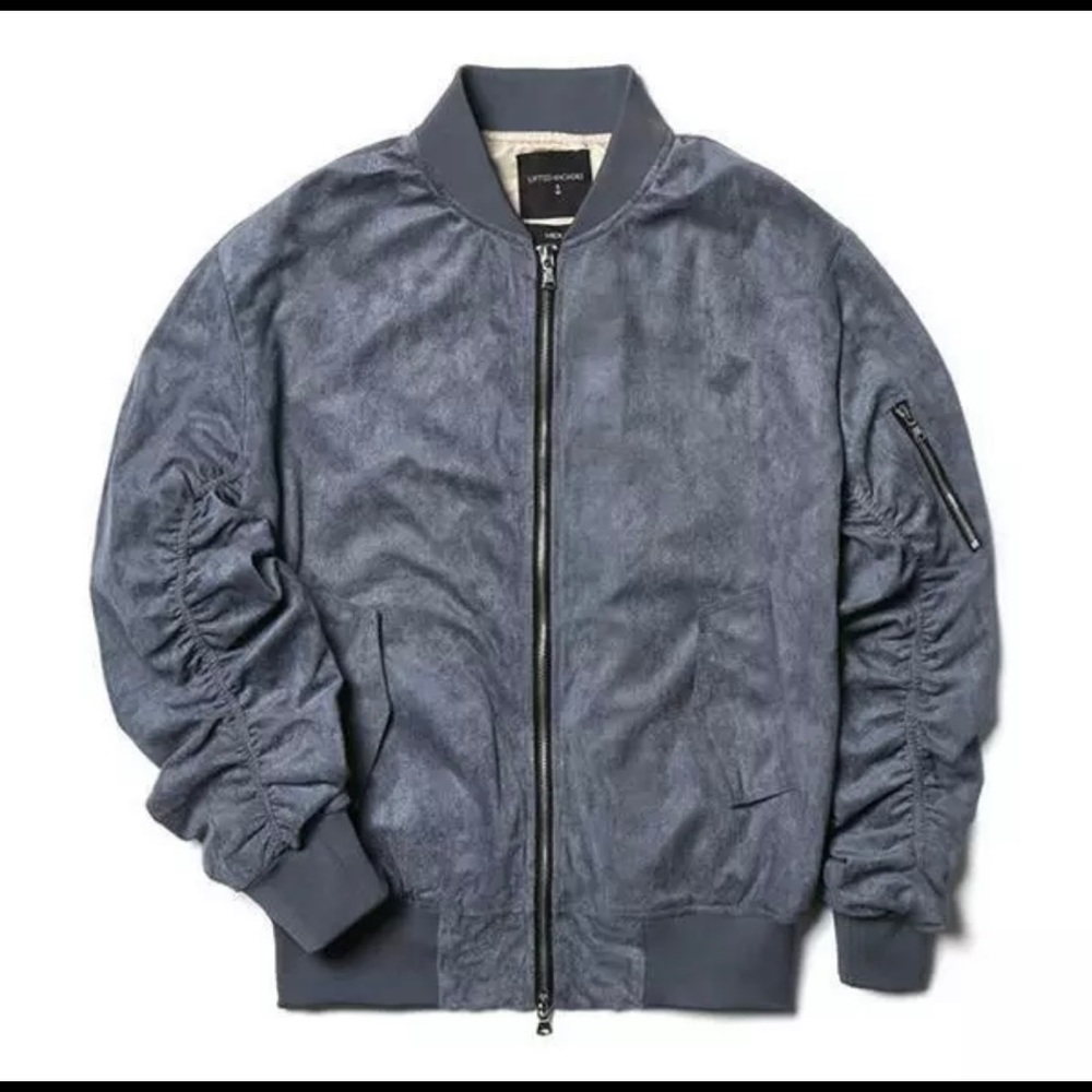 LIFTED ANCHORS Blue Suede Bomber Jacket